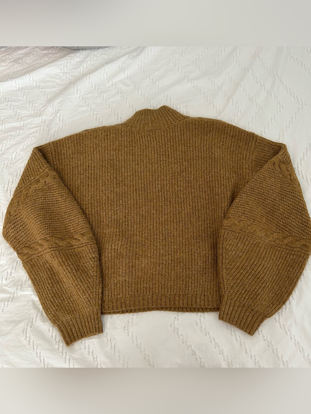 Scoop Women’s Balloon Sleeve Crewneck Cropped Sweater Camel Tan L (12-14) NEW - Picture 6 of 9